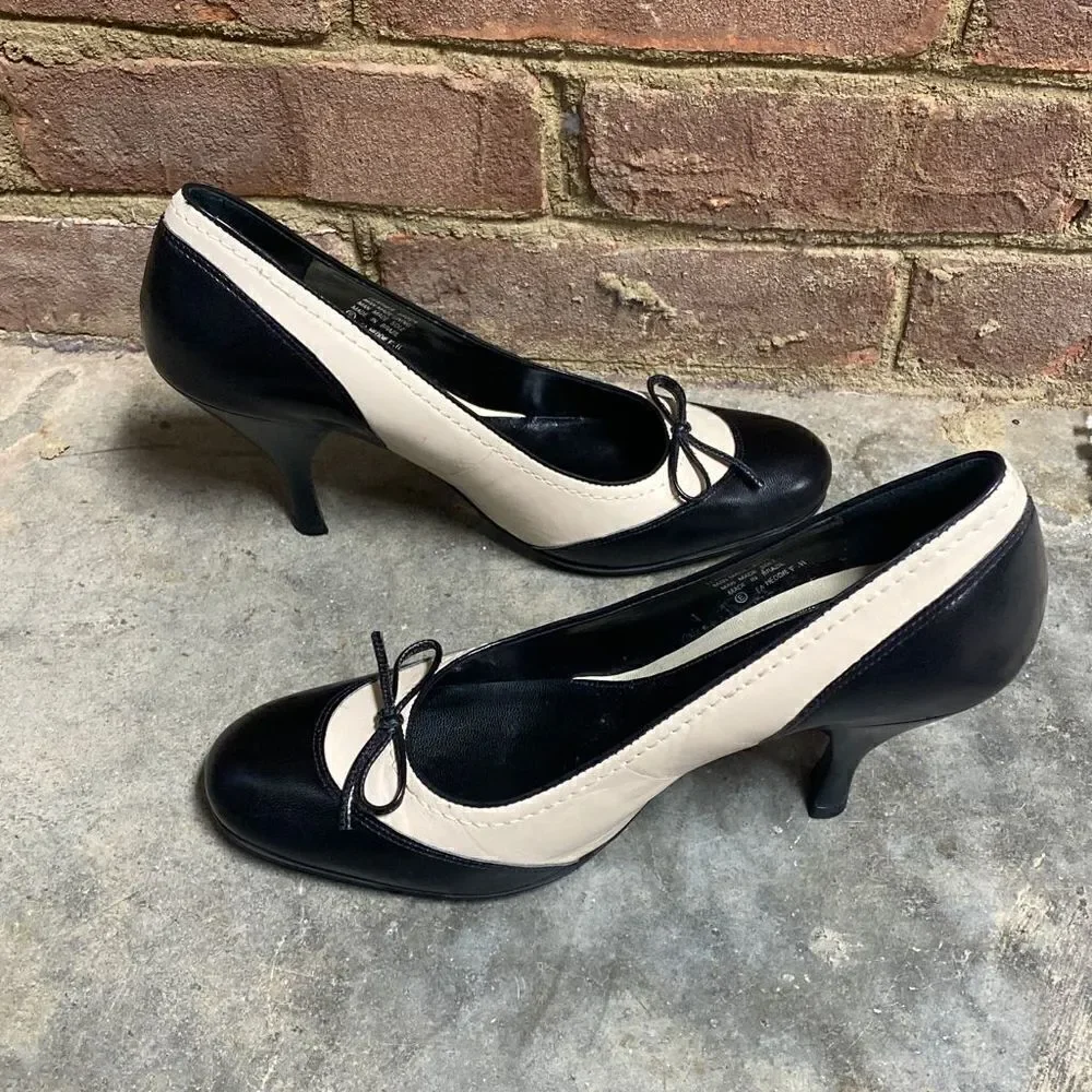 Enzo Angiolini Ea Heddie Black & Cream Leather Pumps Size 8
